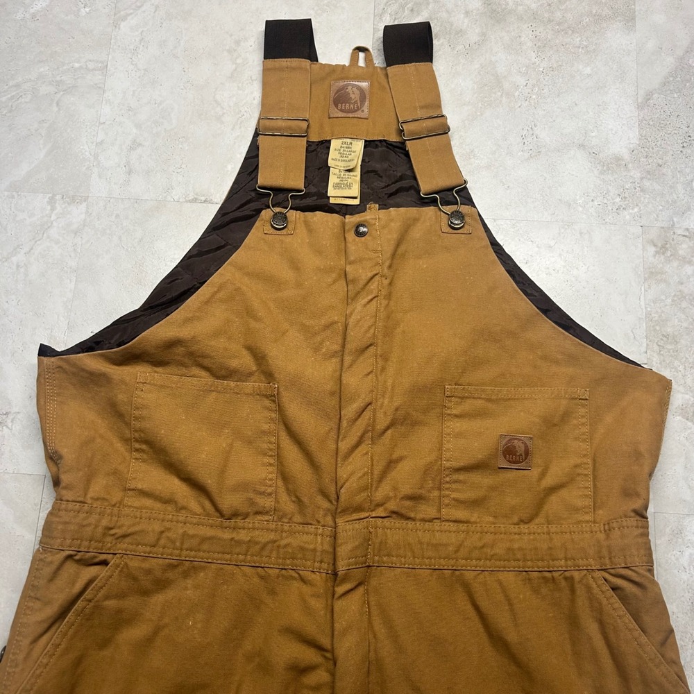 Berne Insulated Bib Overalls Brown Mens 2XL Regular Duck Canvas Workwear B415BK